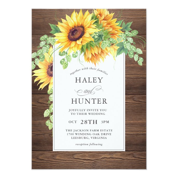 Rustic Sunflowers Floral Wedding Invitation