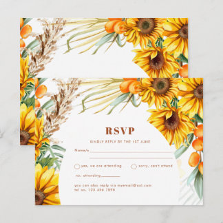 Rustic Sunflowers Floral Wedding RSVP Postcard