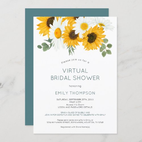 Rustic Sunflowers Florals Virtual Bridal Shower Invitation