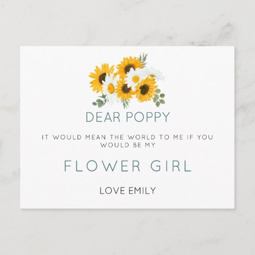 Rustic Sunflowers Flower Girl Request Postcard