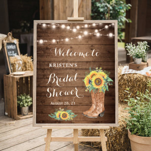 Rustic Sunflowers Girl Boots Lights Bridal Shower Poster