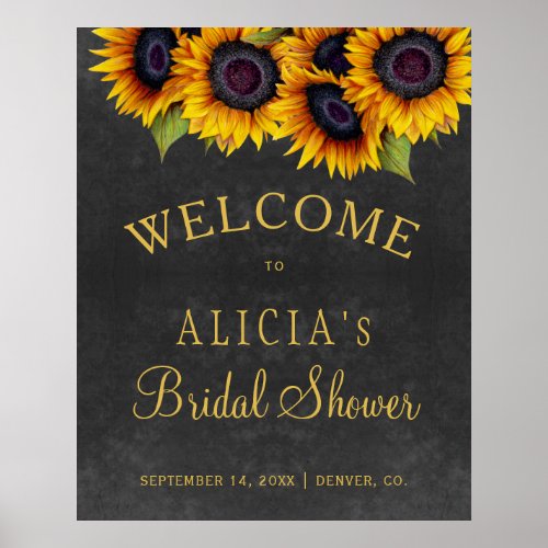 Rustic sunflowers gold bridal shower welcome sign