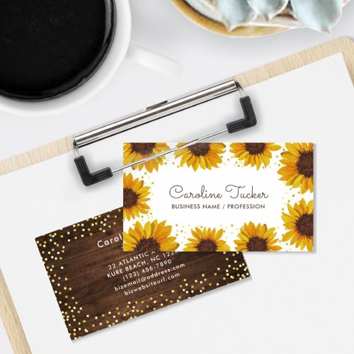 Rustic Sunflowers Gold Dots Boutique Business Card