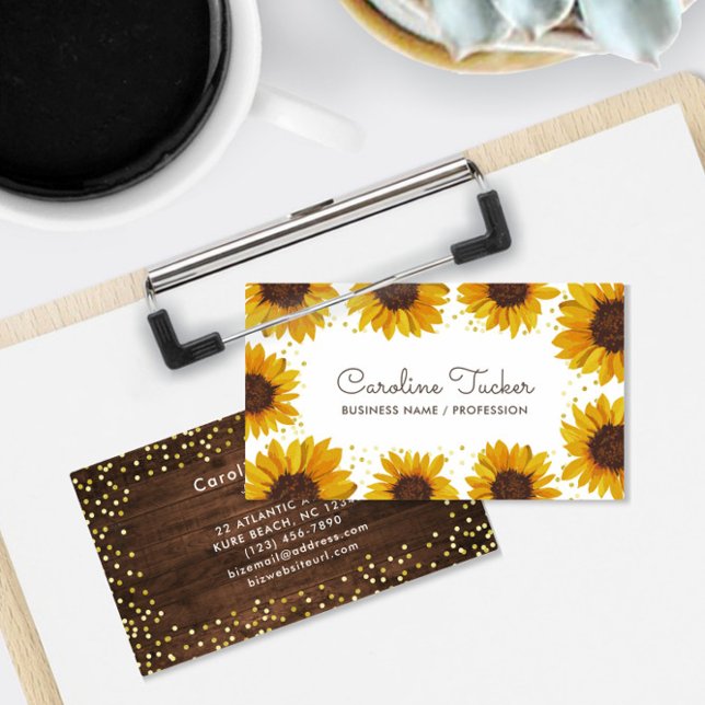 Rustic Sunflowers Gold Dots Boutique Business Card (Creator Uploaded)