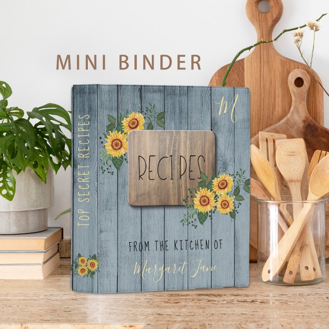 Rustic Sunflowers | Grandma cookbook monogram Mini Binder (Creator Uploaded)