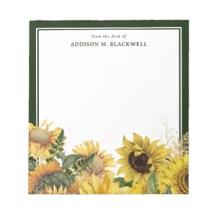 Rustic Sunflowers Green Border From The Desk Of Notepad