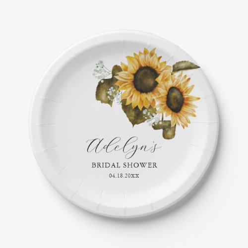 Rustic Sunflowers Greenery Bridal Shower Paper Plates
