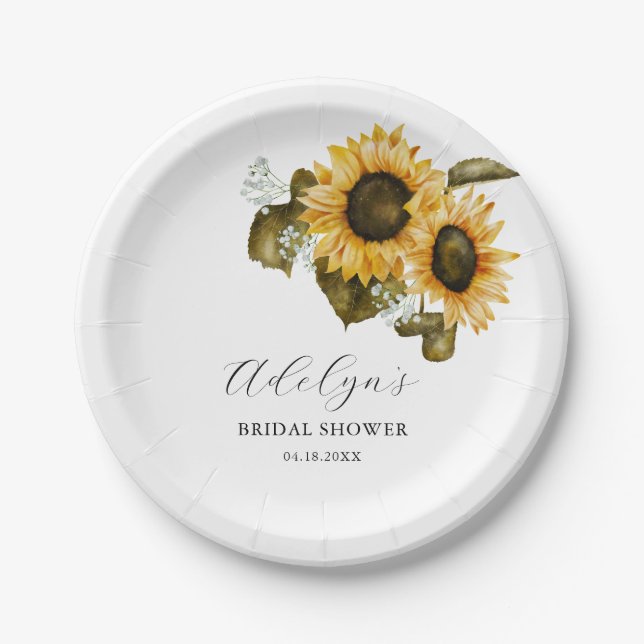 Rustic Sunflowers Greenery Bridal Shower Paper Plates (Front)