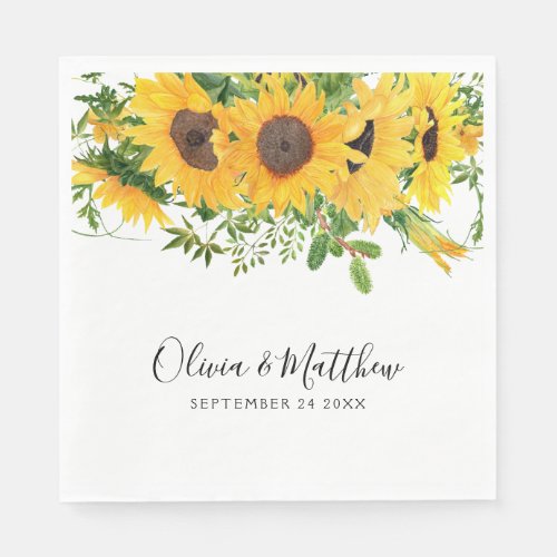 Rustic Sunflowers Hand Lettering Wedding Napkins
