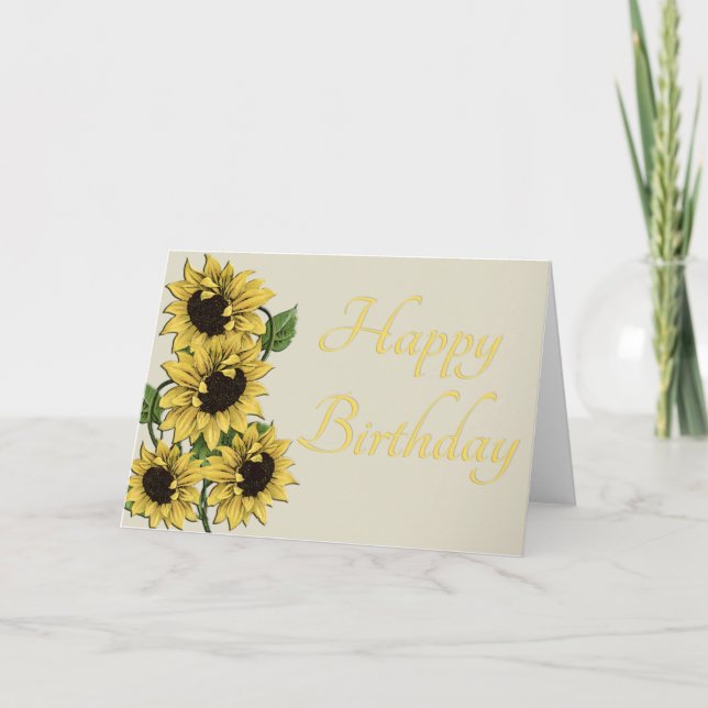 Rustic Sunflowers Happy Birthday Card (Front)