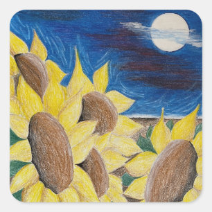 Rustic Sunflowers Harvest Hand Drawn Folk Art Square Sticker