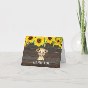 Rustic Sunflowers Highland Cow Baby Shower Letterpress Thank You Card
