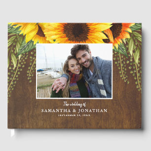Rustic Sunflowers Horizontal Wedding Photo Guest Book
