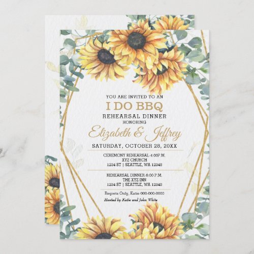 Rustic Sunflowers I Do BBQ Rehearsal Dinner Invitation