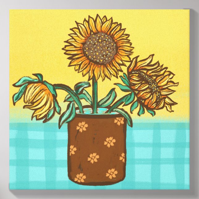 Rustic Sunflowers in a Brown Vase Canvas Photo Tile (Front Set)