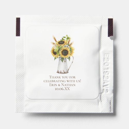 Rustic Sunflowers in Metal Pitcher Wedding Favors Hand Sanitizer Packet