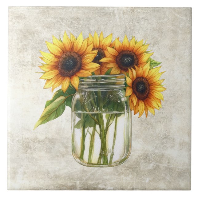Rustic Sunflowers in Vintage Jar  Ceramic Tile (Front)