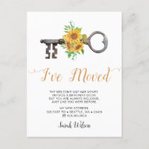 Rustic Sunflowers Key I Have Moved Moving  Announcement Postcard