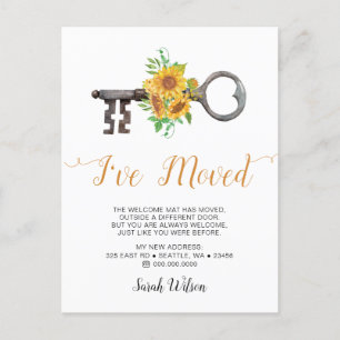 Rustic Sunflowers Key I Have Moved Moving Announcement Postcard