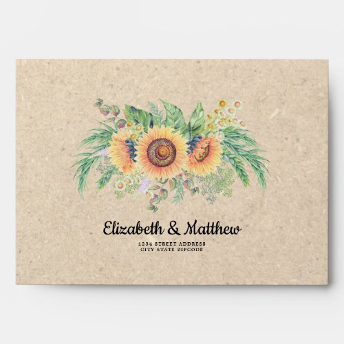 Rustic Sunflowers  Kraft Paper Wedding Envelopes