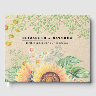 Rustic Sunflowers Kraft Paper Wedding Guest Book