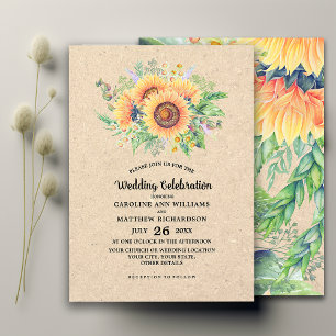 Rustic Sunflowers Kraft Paper Wedding  Invitation