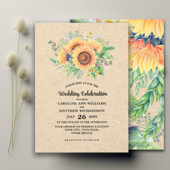 Rustic Sunflowers Kraft Paper Wedding  Invitation by YourWeddingDay at Zazzle