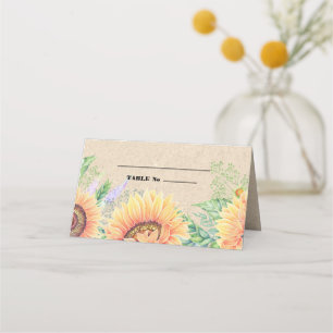 Rustic Sunflowers Kraft Paper Wedding Place Card