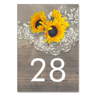 Rustic Sunflowers Lace and Wood Table Number