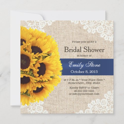 Rustic Sunflowers Lace &amp; Burlap Bridal Shower Custom Invitation