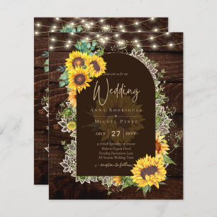 Rustic Sunflowers Lace Lights Arch Summer Wedding