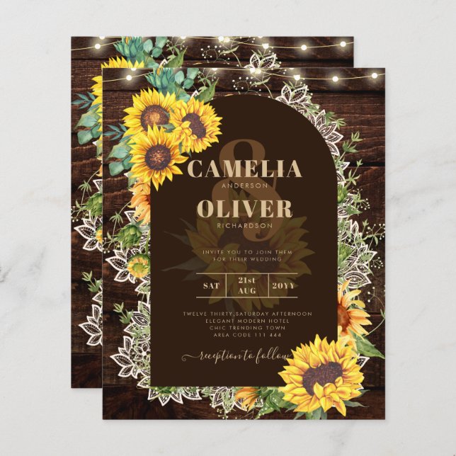 Rustic Sunflowers Lace Lights Arch Summer Wedding (Front/Back)