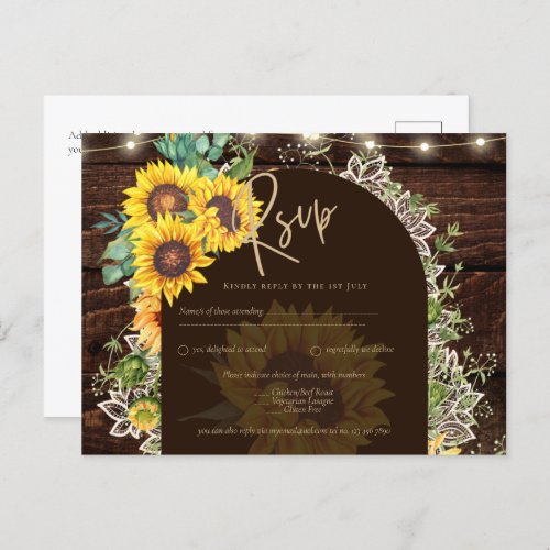 Rustic Sunflowers Lace Lights Arch Summer Wedding Postcard