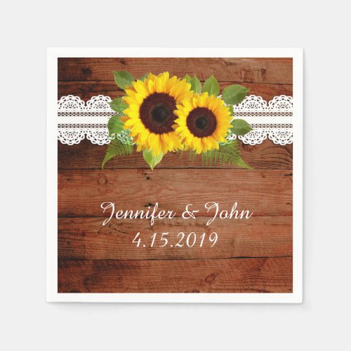 Rustic Sunflowers Lace Wedding Collection Napkins