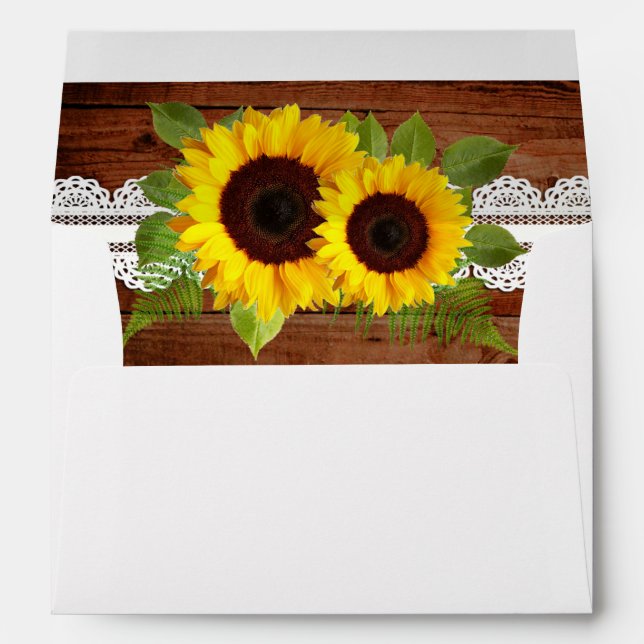 Rustic Sunflowers Lace Wedding Envelope (Back (Bottom))
