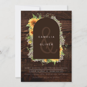 Rustic Sunflowers Lace Wedding Invite QR Code RSVP