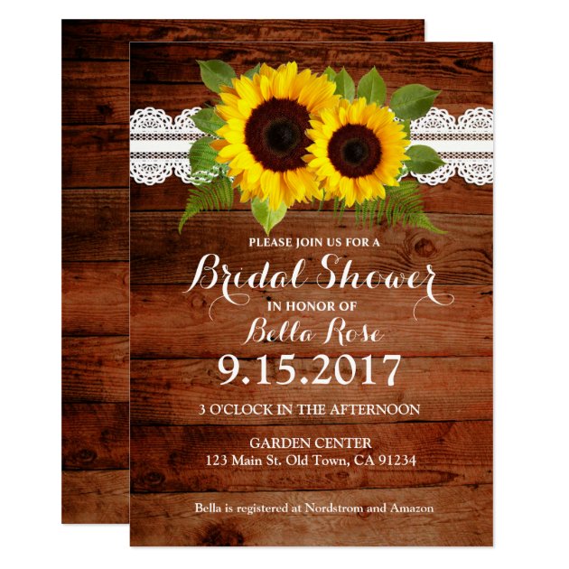 Rustic Sunflowers Lace Wood Bridal Shower Invites