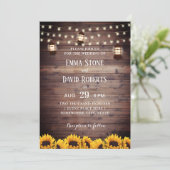 Rustic Sunflowers Lantern & String Lights Wedding Invitation (Standing Front)