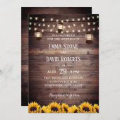 Rustic Sunflowers Lantern & String Lights Wedding Invitation (Front/Back)