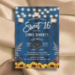 Rustic Sunflowers & Lanterns Navy Blue Sweet 16 Invitation<br><div class="desc">Rustic Sunflowers & Lanterns Navy Barn Wood Sweet 16 Birthday Invitations.</div>