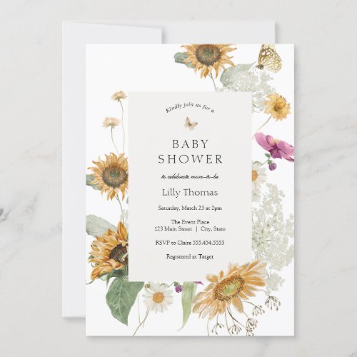 Rustic Sunflowers Late Summer Baby Shower Invitation