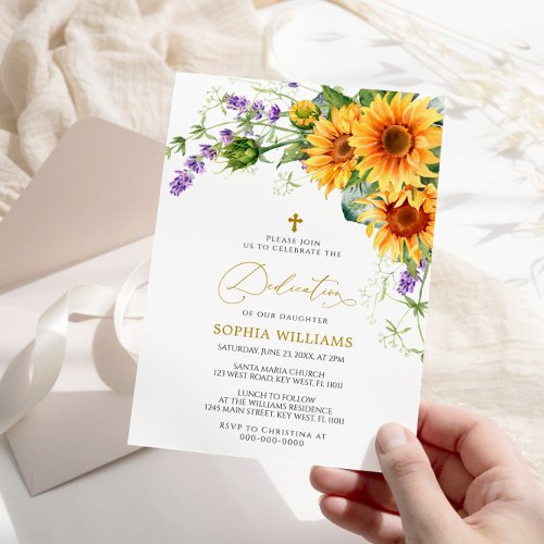 Rustic Sunflowers  Lavander Dedication Invitation