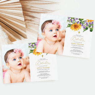 Rustic Sunflowers & Lavander Photo Dedication Invitation