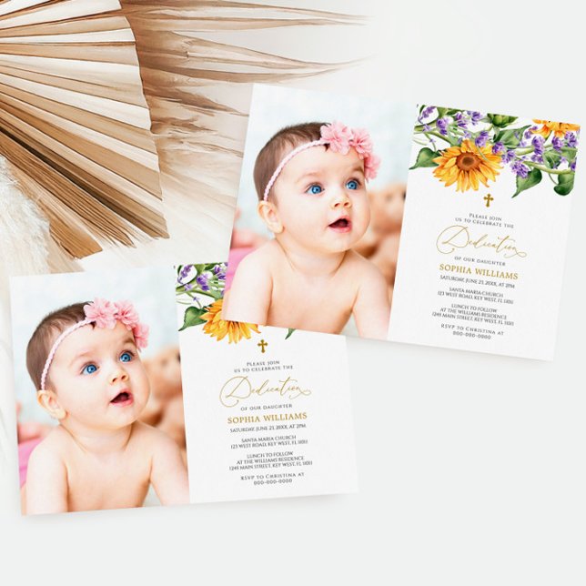 Rustic Sunflowers & Lavander Photo Dedication  Invitation (Creator Uploaded)