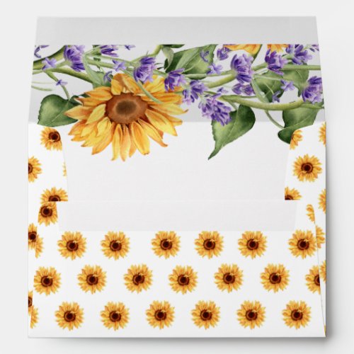 Rustic Sunflowers  Lavander Wedding Envelope