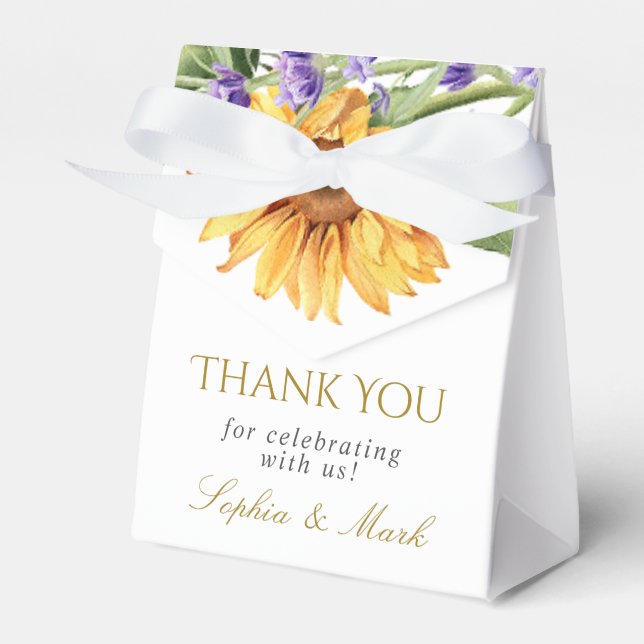 Rustic Sunflowers & Lavander Wedding Favor Boxes (Front Side)