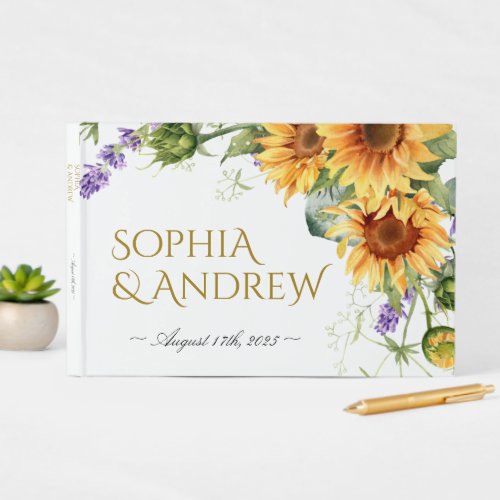 Rustic Sunflowers  Lavander Wedding Guest Book