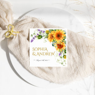 Rustic Sunflowers & Lavander Wedding Napkins