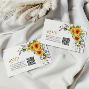 Rustic Sunflowers & Lavander Wedding QR Code RSVP Enclosure Card