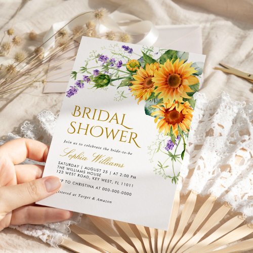 Rustic Sunflowers  Lavender Bridal Shower Invitation